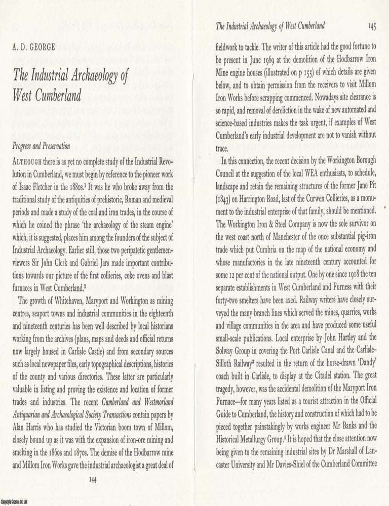 Item #624839 West Cumberland - The Industrial Archaeology. An original article from the Journal...