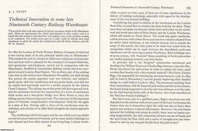 Item #624880 Technical Innovation in some Late Nineteenth Century Railway Warehouses. An original...