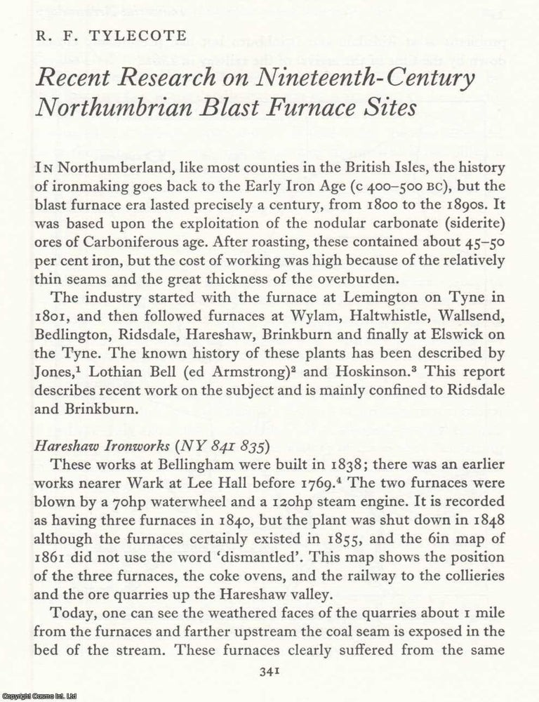 Item #624895 Northumbrian Blast Furnace Sites, Nineteenth Century Research. An original article...