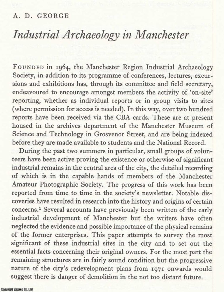 Item #624896 Industrial Archaeology in Manchester. An original article from the Journal of...