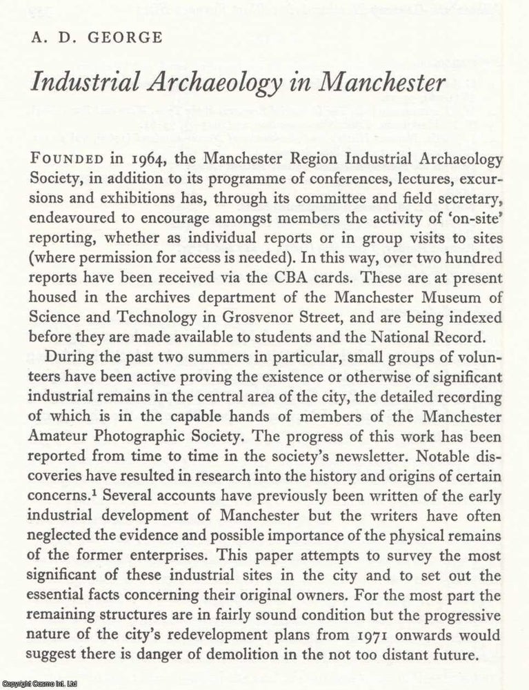 Item #624896 Industrial Archaeology in Manchester. An original article from the Journal of...