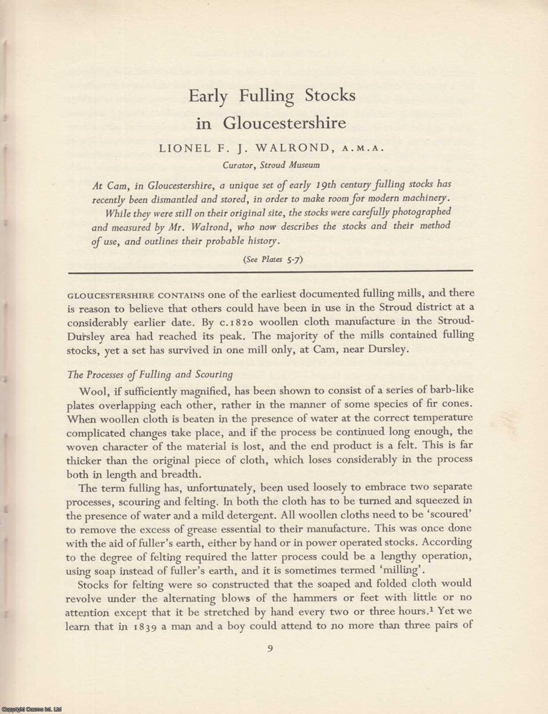 Item #624941 Early Fulling Stocks in Gloucestershire. An original article from the Industrial...