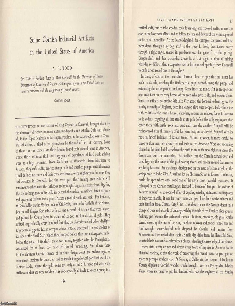 Item #624955 Cornish Industrial Artifacts in The United States of America. An original article...