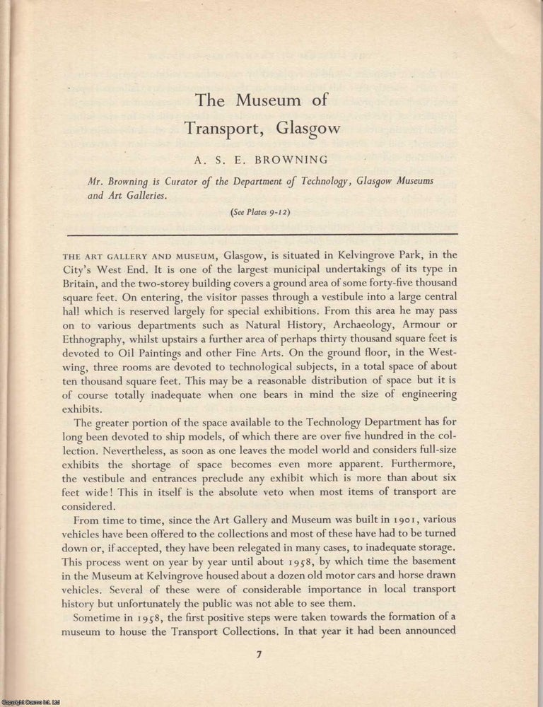Item #624966 Glasgow, The Museum of Transport. An original article from the Industrial...