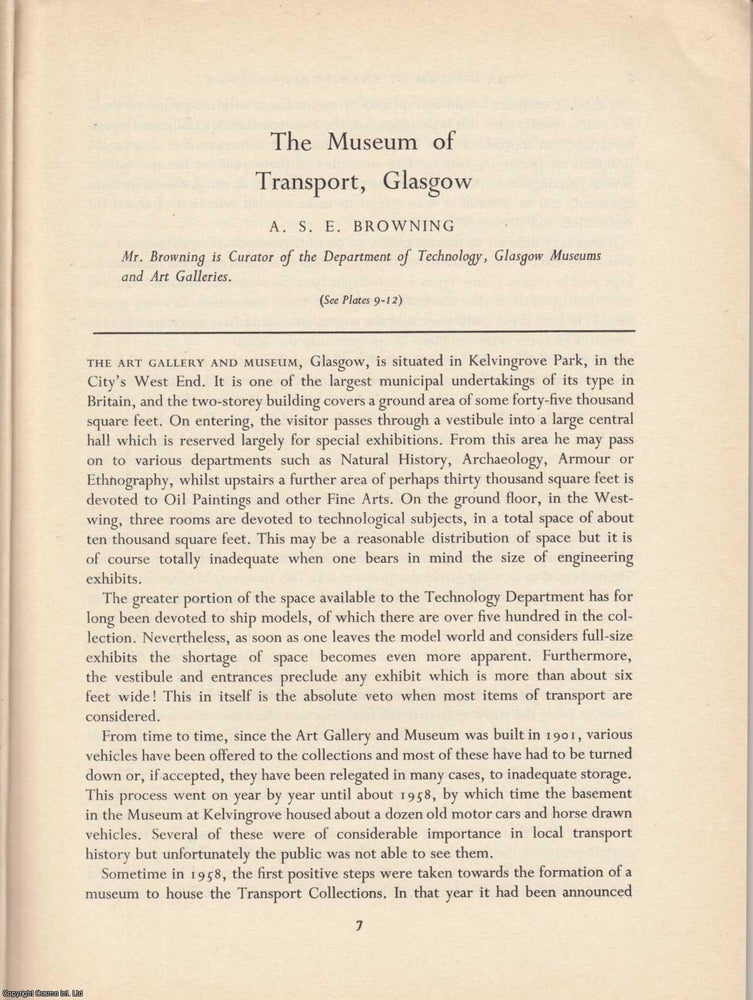 Item #624966 Glasgow, The Museum of Transport. An original article from the Industrial...