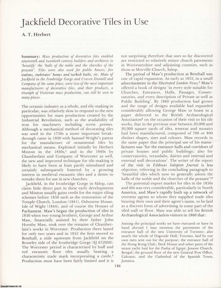 Item #625036 Jackfield Decorative Tiles in Use. An original article from the Industrial...