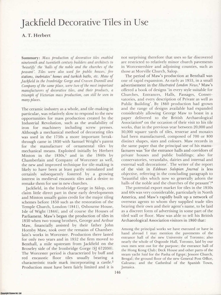 Item #625036 Jackfield Decorative Tiles in Use. An original article from the Industrial...