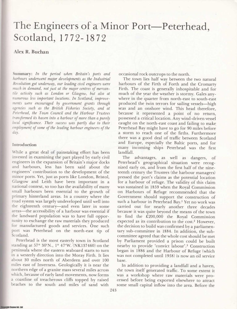 Item #625044 The Engineers of a Minor Port - Peterhead, Scotland, 1772-1872. An original article...
