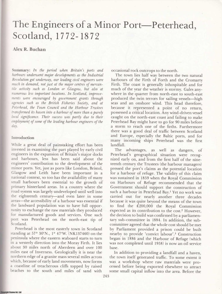 Item #625044 The Engineers of a Minor Port - Peterhead, Scotland, 1772-1872. An original article...