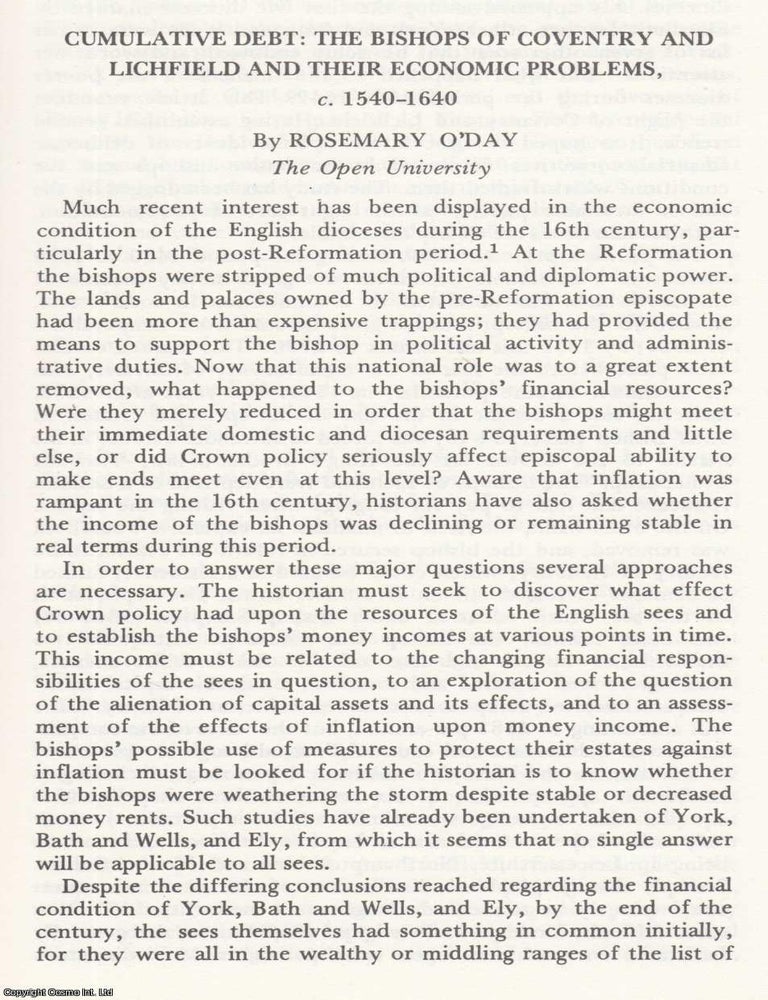Item #625076 Cumulative Debt: The Bishops of Coventry and Lichfield and their Economic Problems,...