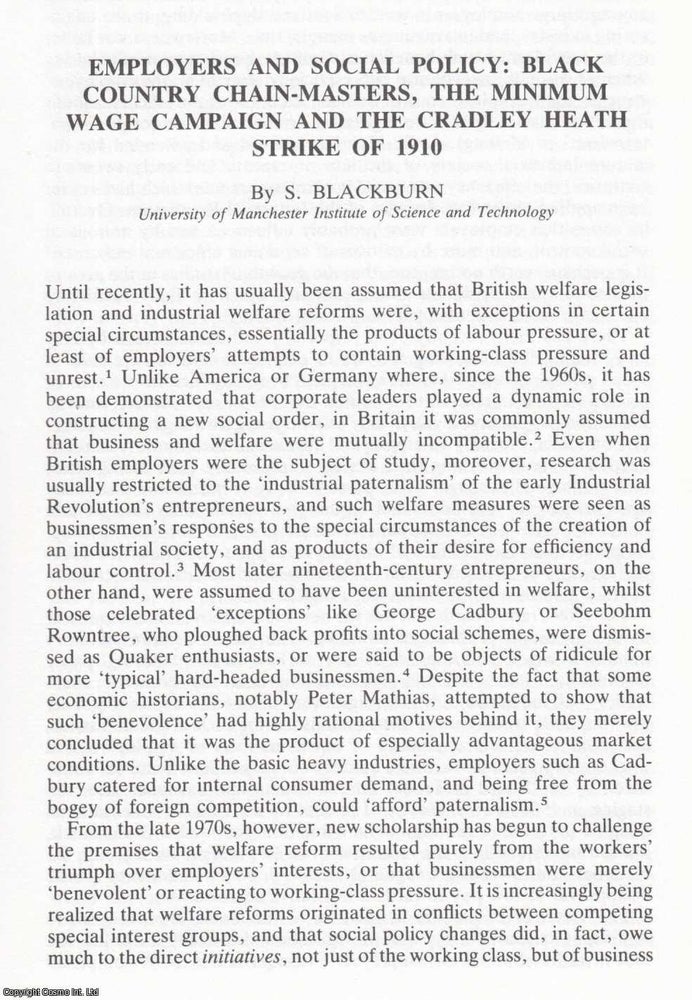 Item #625121 Employers and Social Policy: Black Country Chain-Masters, The Minimum Wage Campaign...