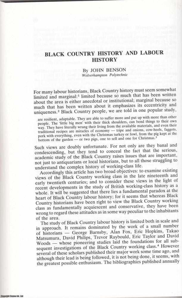 Item #625127 Black Country History and Labour History. 11 pages. An article printed in 1990,...