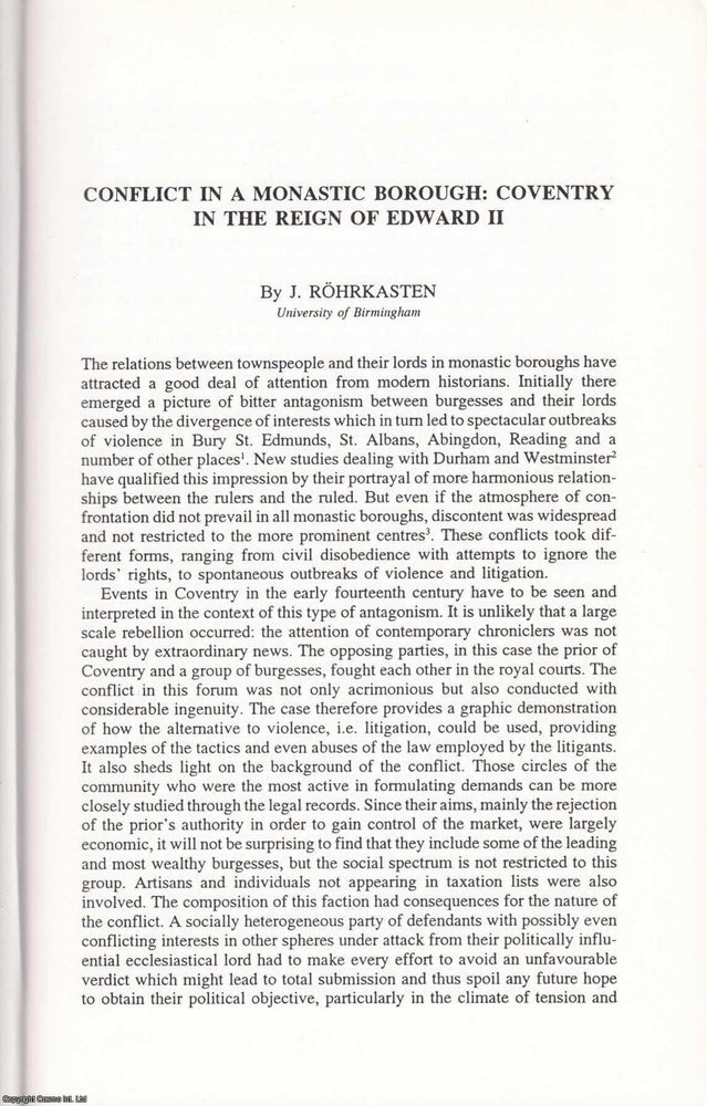 Item #625145 Conflict in a Monastic Borough: Coventry in The Reign of Edward II. 18 pages. An...