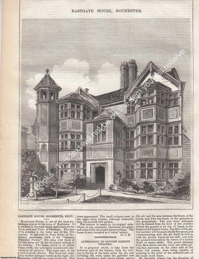 1847 : Eastgate House, Rochester. An original page from The Builder. An ...