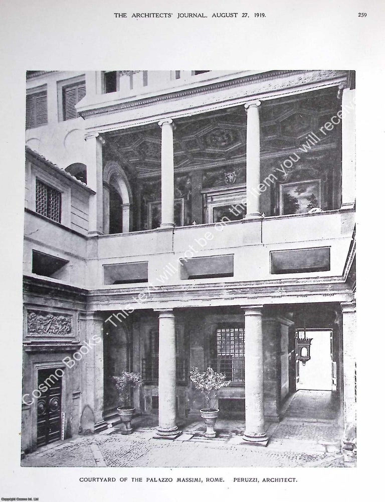 Item #629153 1919 : Courtyard of The Palazzo Massimi, Rome. Peruzzi, Architect. An original page...