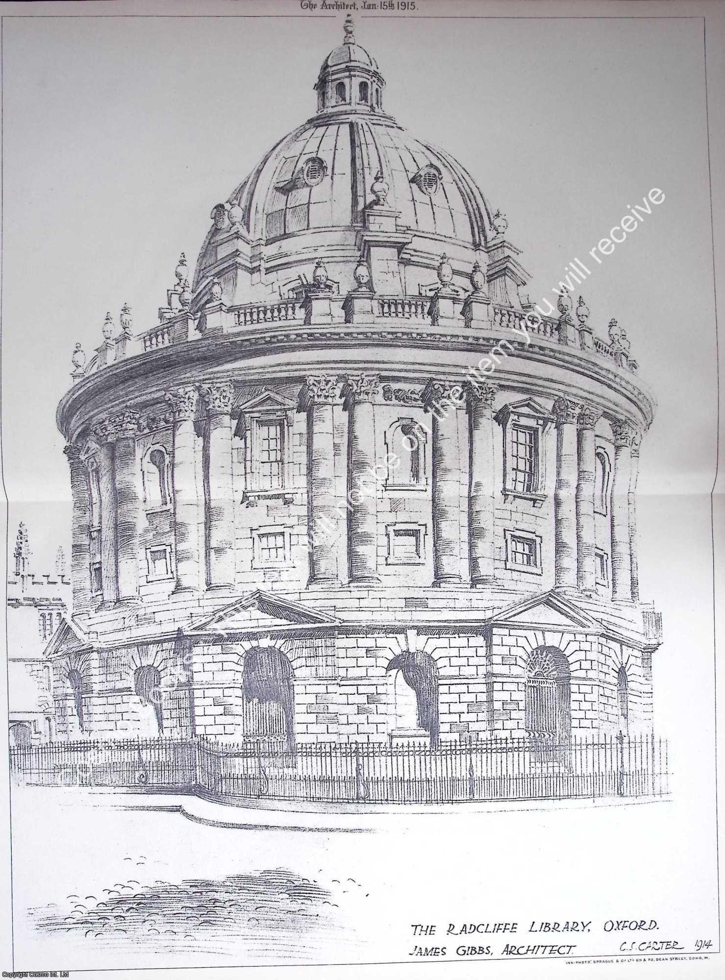 1915 : The Radford Library, Oxford. James Gibbs, Architect. An original ...