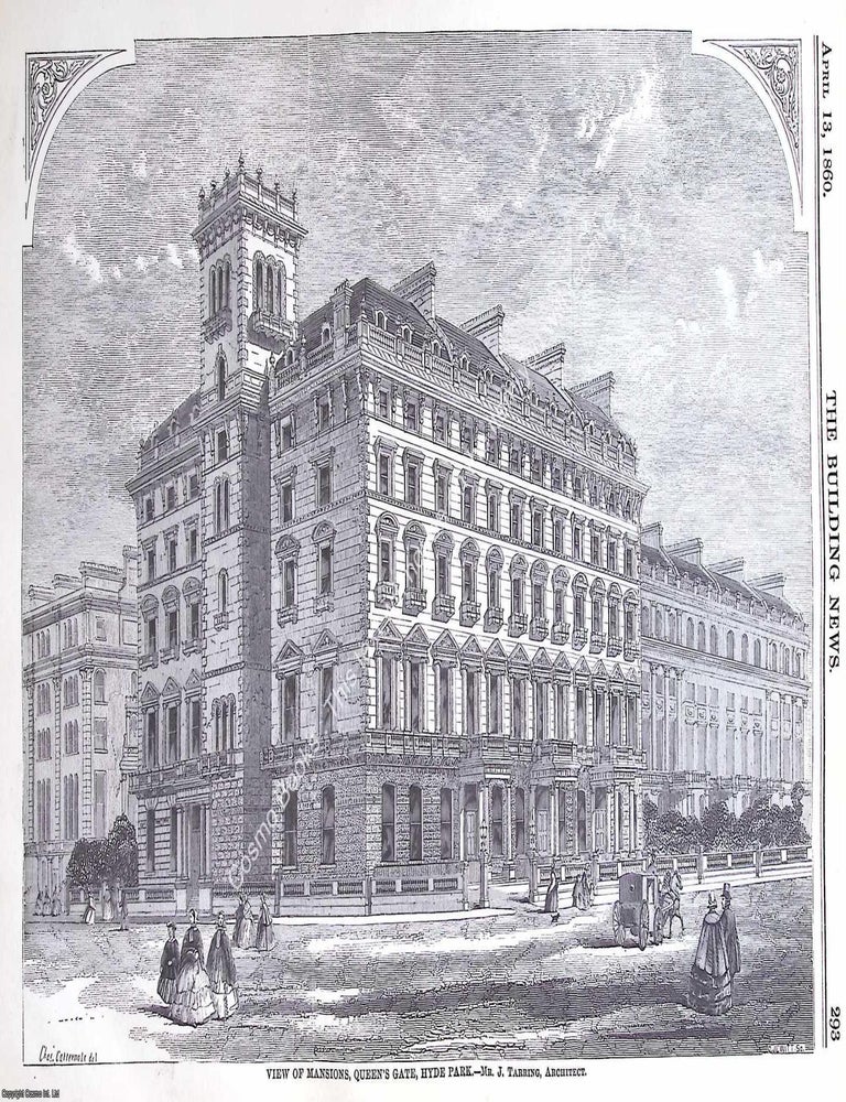 Item #630213 1860 : Mansions, Queens Gate, Hyde Park. J. Tarring, Architect. An original page...