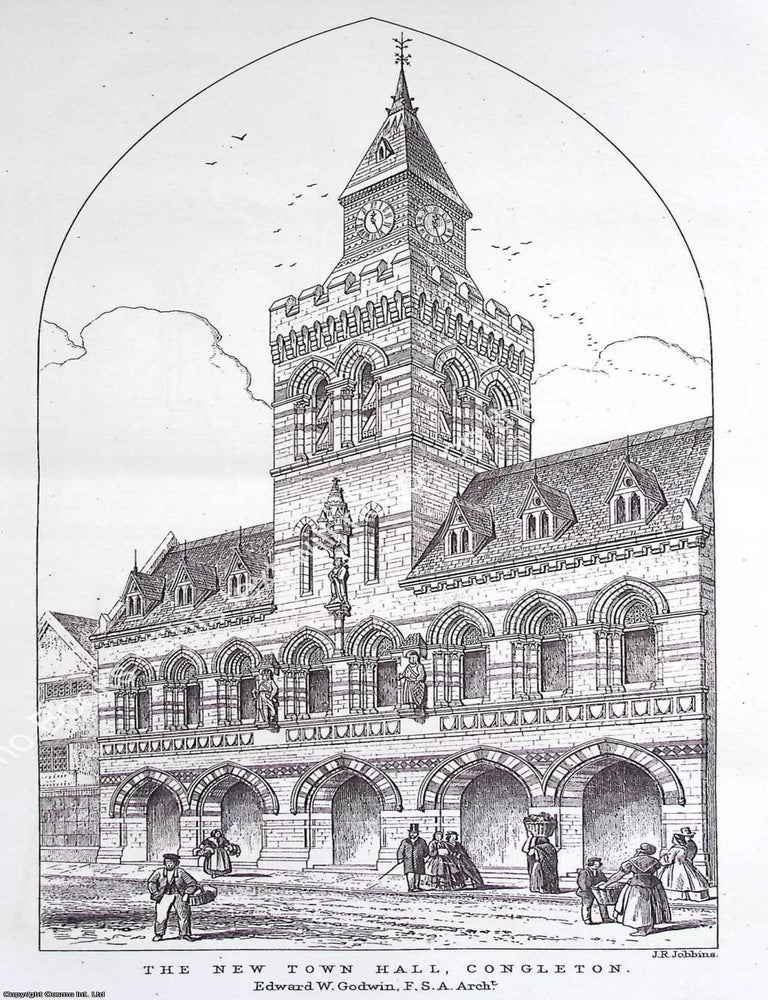 Item #631056 1865 : Town Hall, Congleton. Edward W. Godwin, Architect. An original page from The...