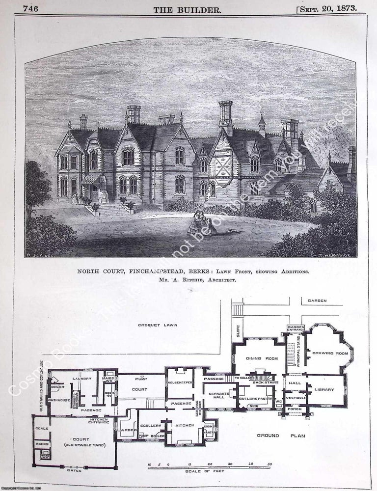 Item #631159 1873 : North Court, Finchampstead, Berks. A. Ritchie, Architect. An original page...