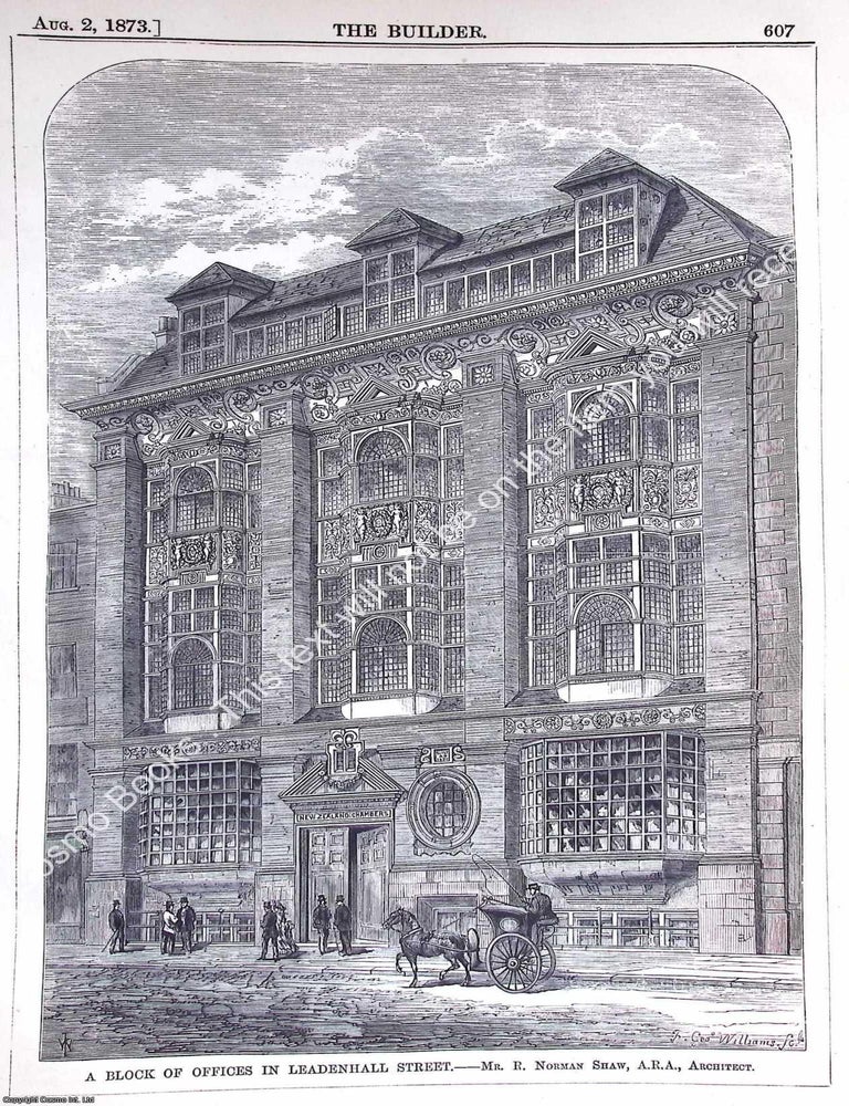 Item #631166 1873 : Block of Offices, Leadenhall Street. R. Norman Shaw, Architect. An original...