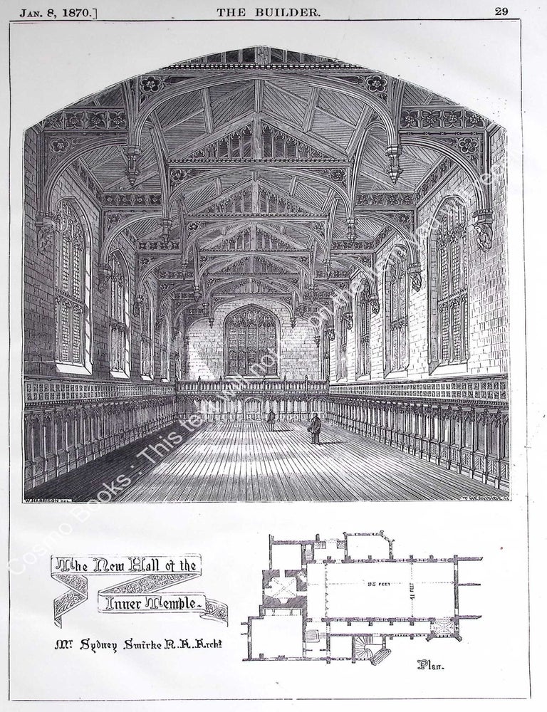 Item #631295 1870 : The Hall of The Inner Temple. Sydney Smirke, Architect. An original page from...
