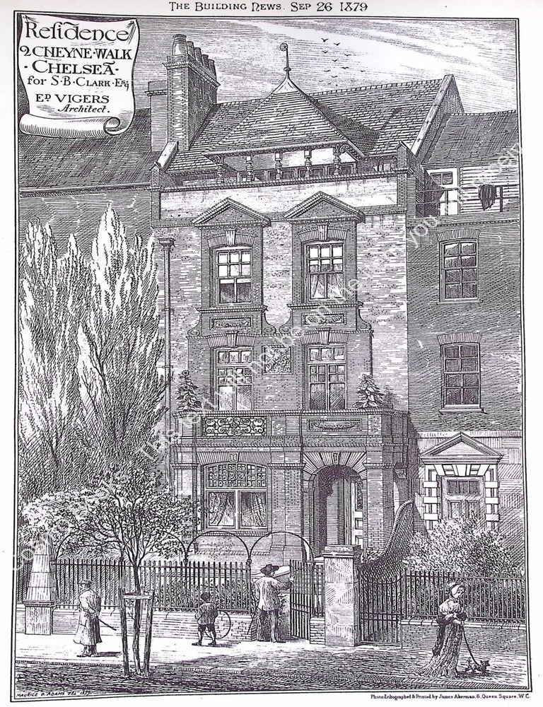 Item #631353 1879 : Residence, 2 Cheyne Walk, Chelsea for S. B. Clarke. Edward Vigers, Architect....