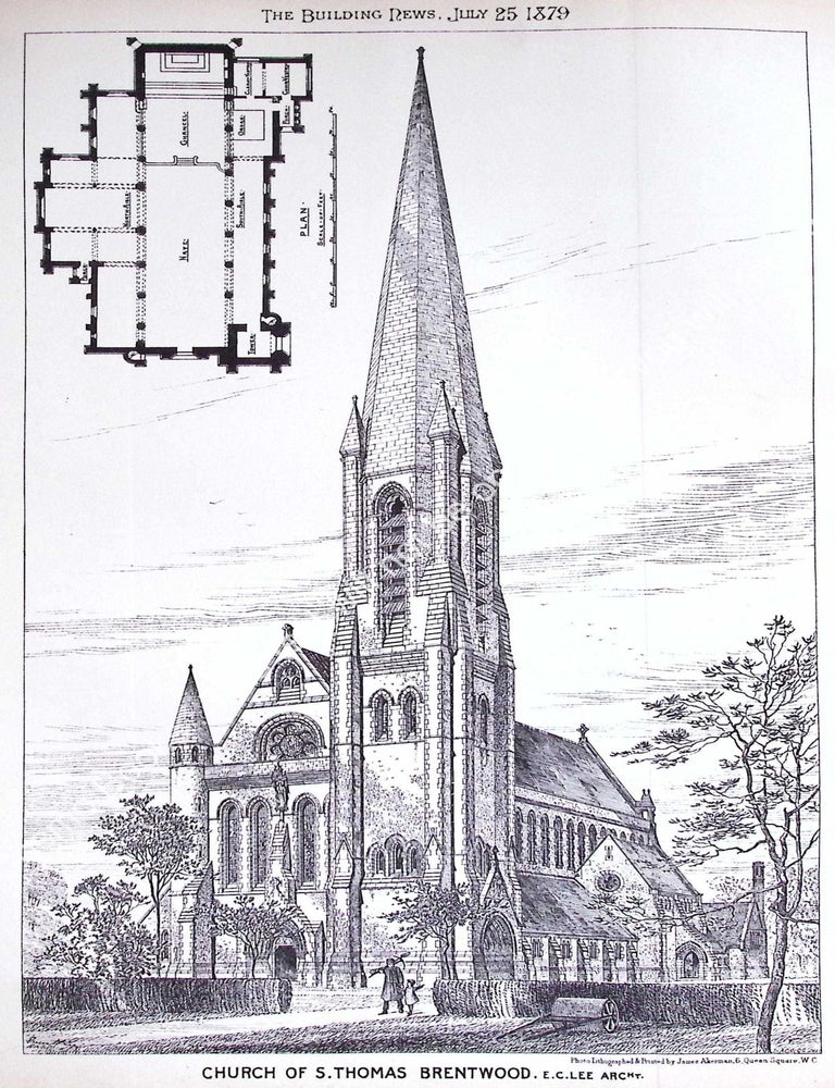 Item #631370 1879 : Church of St. Thomas, Brentwood. E. C. Lee, Architect. An original page from...