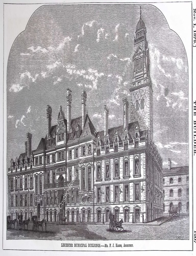Item #631419 1879 : Leicester Municipal Buildings. F. J. Hames, Architect. An original page from...