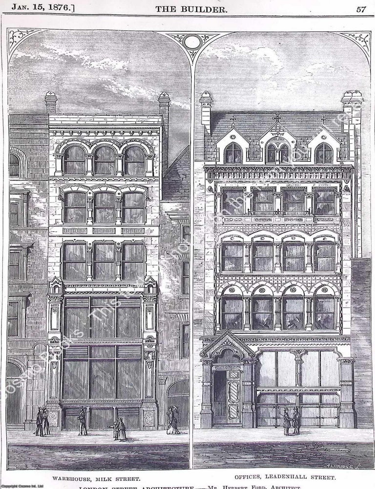 Item #631493 1876 : London Street Architecture: Warehouse and Office on Milk Street and...