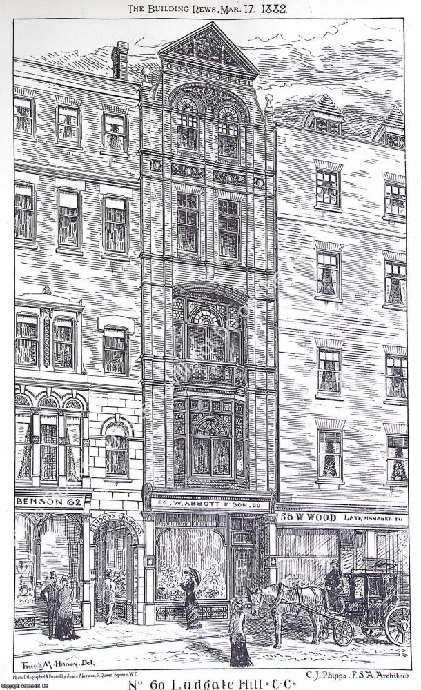Item #631562 1882 : No. 60, Ludgate Hill. C. J. Phipps, Architect. An original page from The...