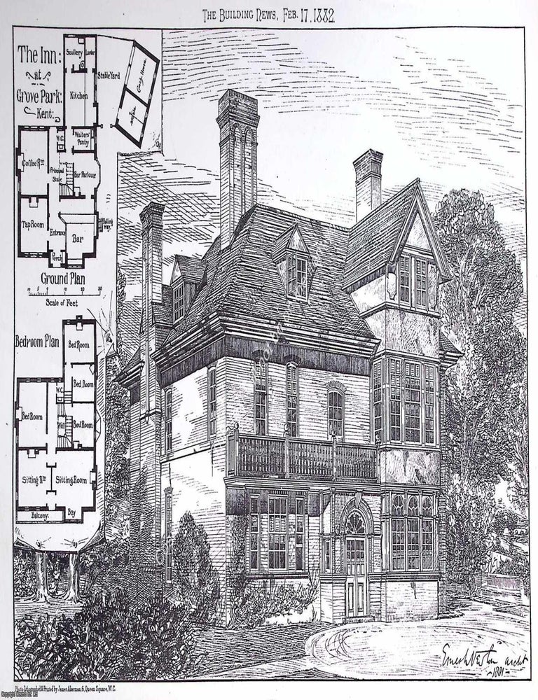 Item #631570 1882 : The Inn at Grove Park, Kent. An original page from The Building News. An...