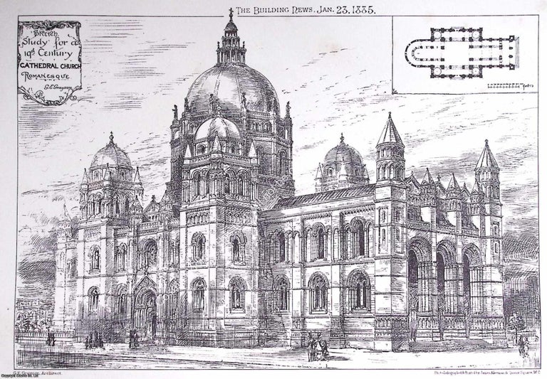 Item #631667 1885 : Sketch Study for a 19th Century Romanesque Cathedral Church. An original page...