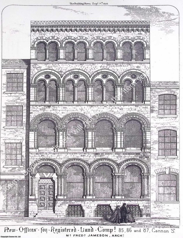 Item #631758 1866 : Offices for Registered Land Comp. 85, 86 and 87 Cannon Street. Fred Jameson,...