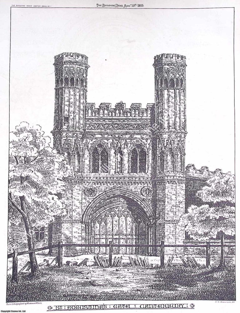 Item #631877 1869 : St. Augustine's Gate, Canterbury. An original page from The Building News. An...