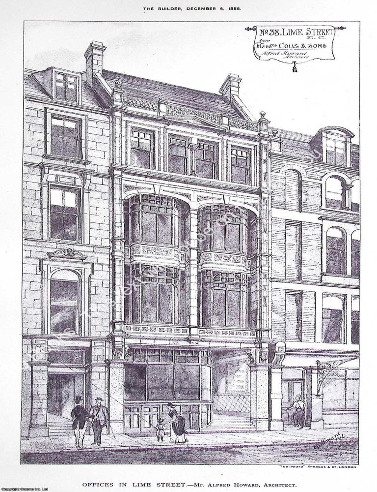Item #631899 1885 : Offices in Lime Street. Alfred Howard, Architect. An original page from The...