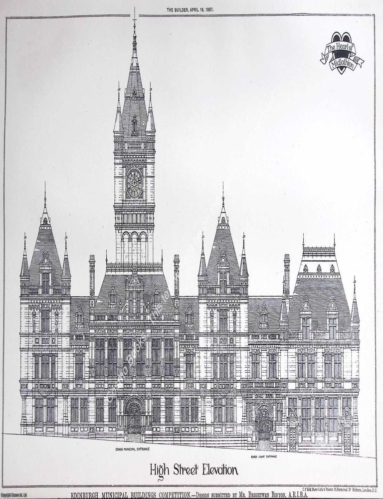 Item #631952 1887 : Edinburgh Municipal Buildings. An original page from The Builder. An...