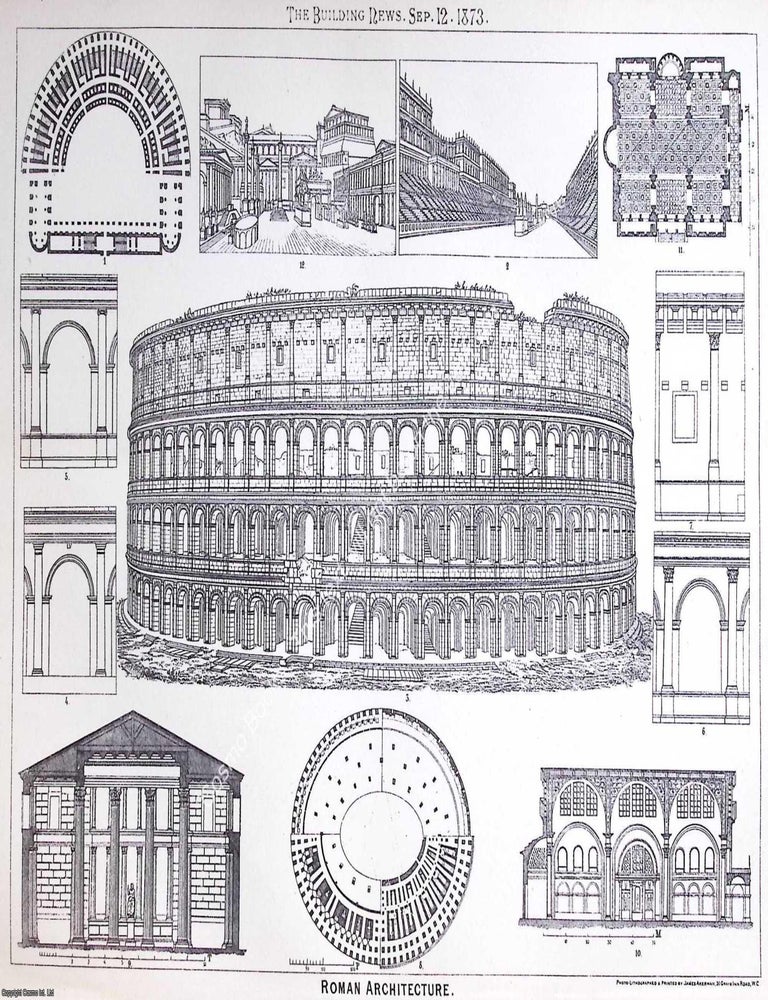 Item #632387 1873 : Roman Architecture. An original page from The Building News. An Illustrated...