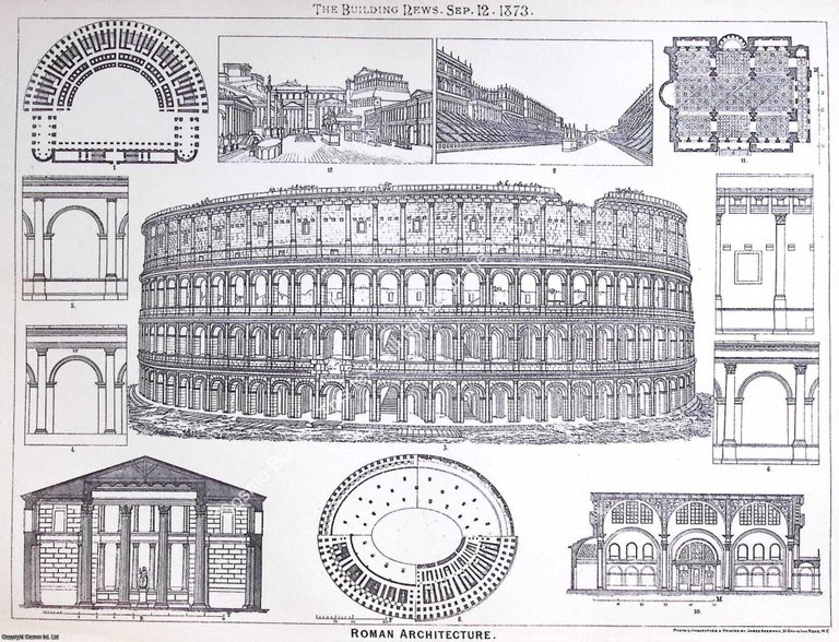 Item #632387 1873 : Roman Architecture. An original page from The Building News. An Illustrated...
