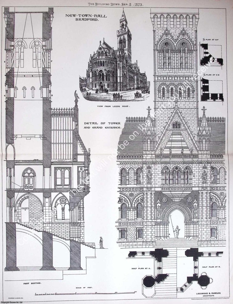 Item #632400 1873 : Town Hall, Bradford. Messrs. Lockwood and Mawson, Architects. An original...