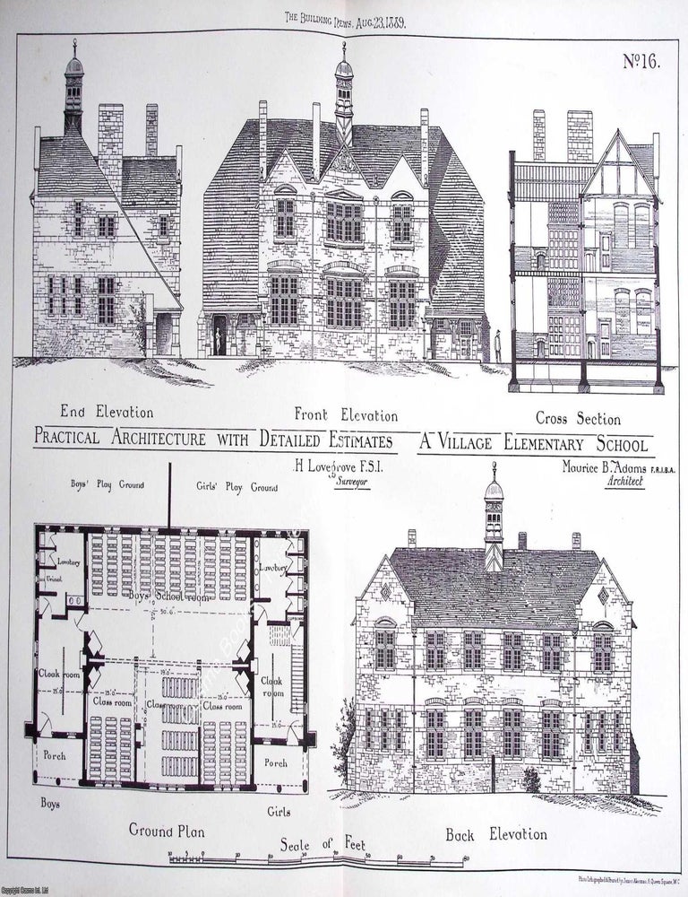 Item #632465 1889 : A Village Elementary School. Maurice B. Adams, Architect. An original page...