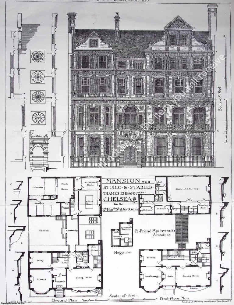 Item #632587 1879 : Mansion with Studio and Stables, Thames Embankment, Chelsea. Maurice B....