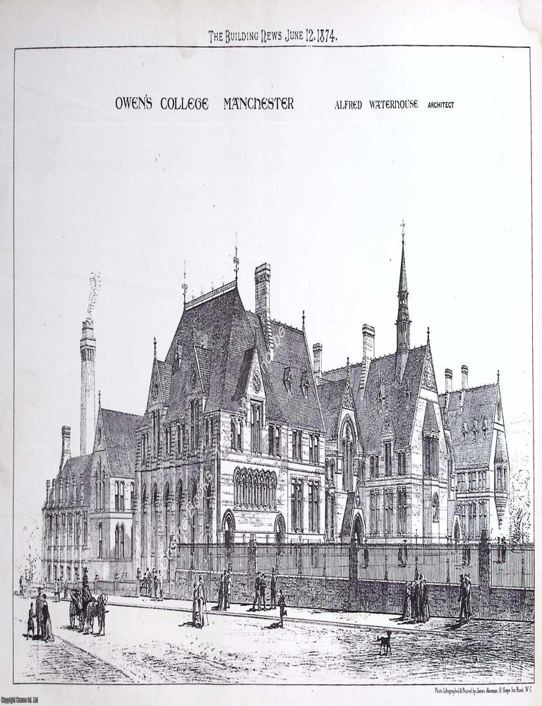 Item #632604 1874 : Owen's College, Manchester. Alfred Waterhouse, Architect. An original page...