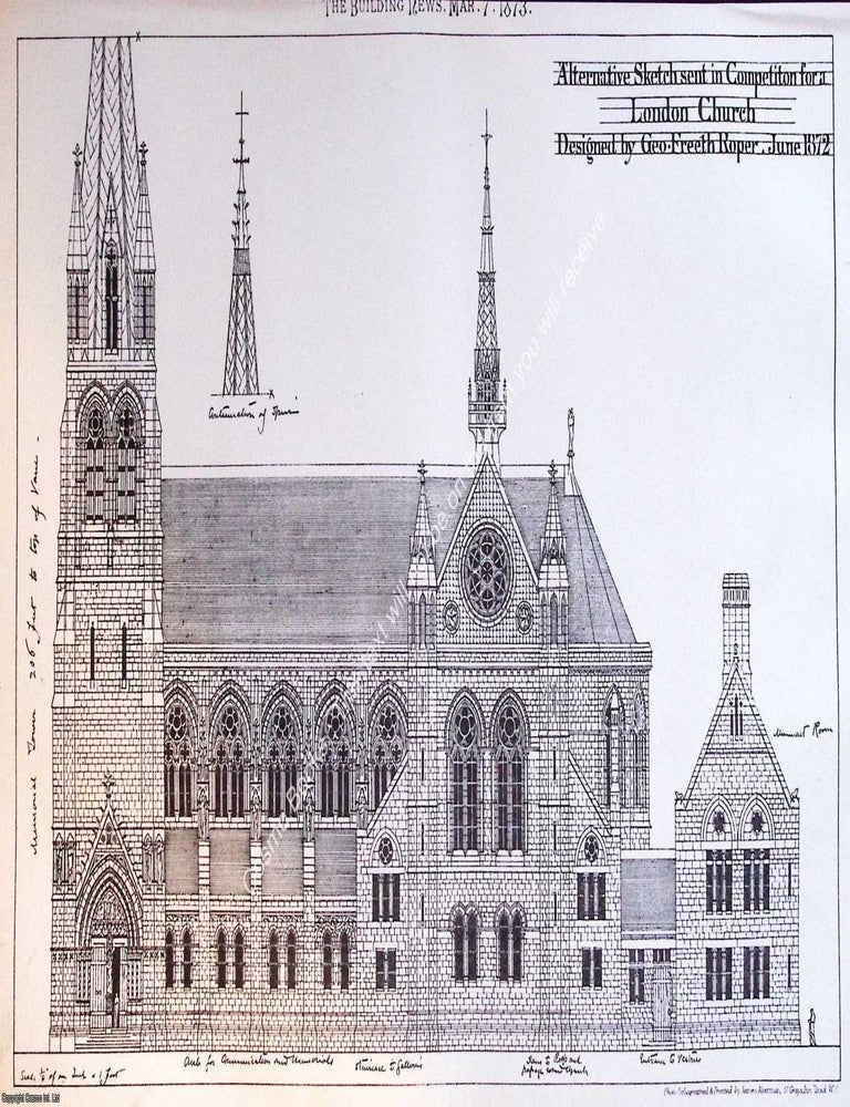 Item #632652 1873 : London Church Sketch by George Freeth Roper. An original page from The...