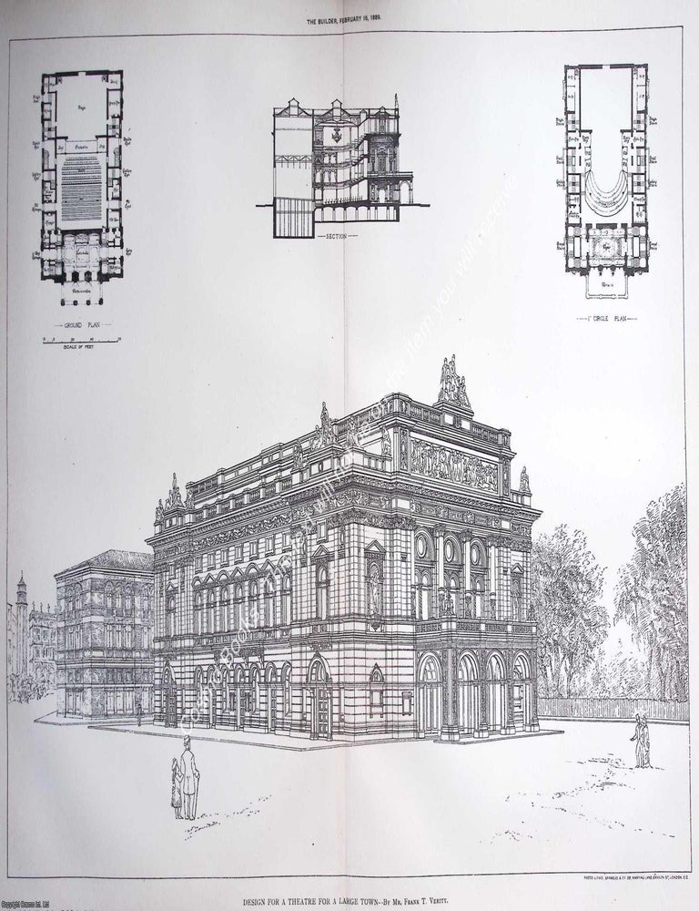 Item #632800 1889 : Theatre Design for a Large Town. An original page from The Builder. An...