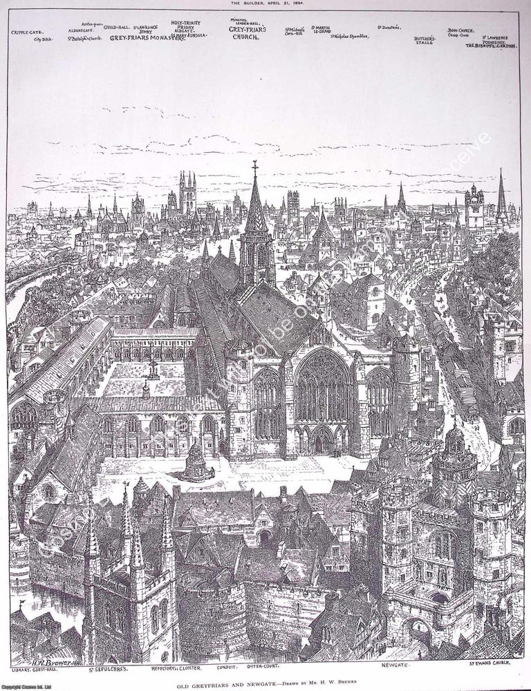 Item #632932 1894 : Old Greyfriar's and Newgate. An original page from The Builder. An...