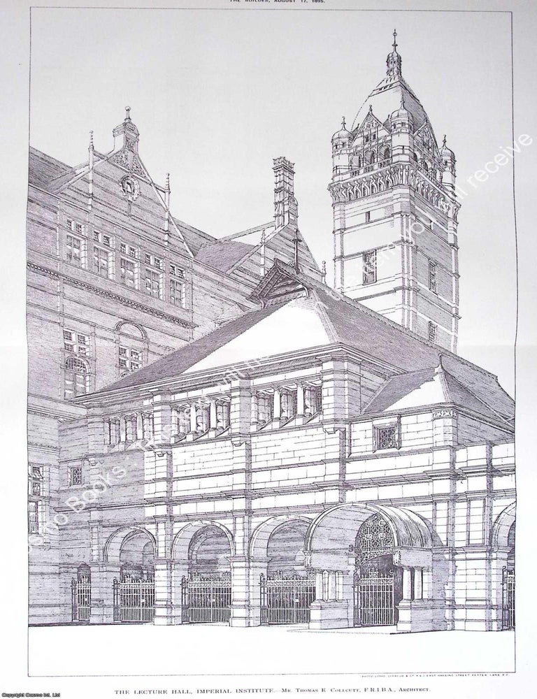 Item #632965 1895 : Lecture Hall, Imperial Institute. Thomas E. Collcutt, Architect. An original...