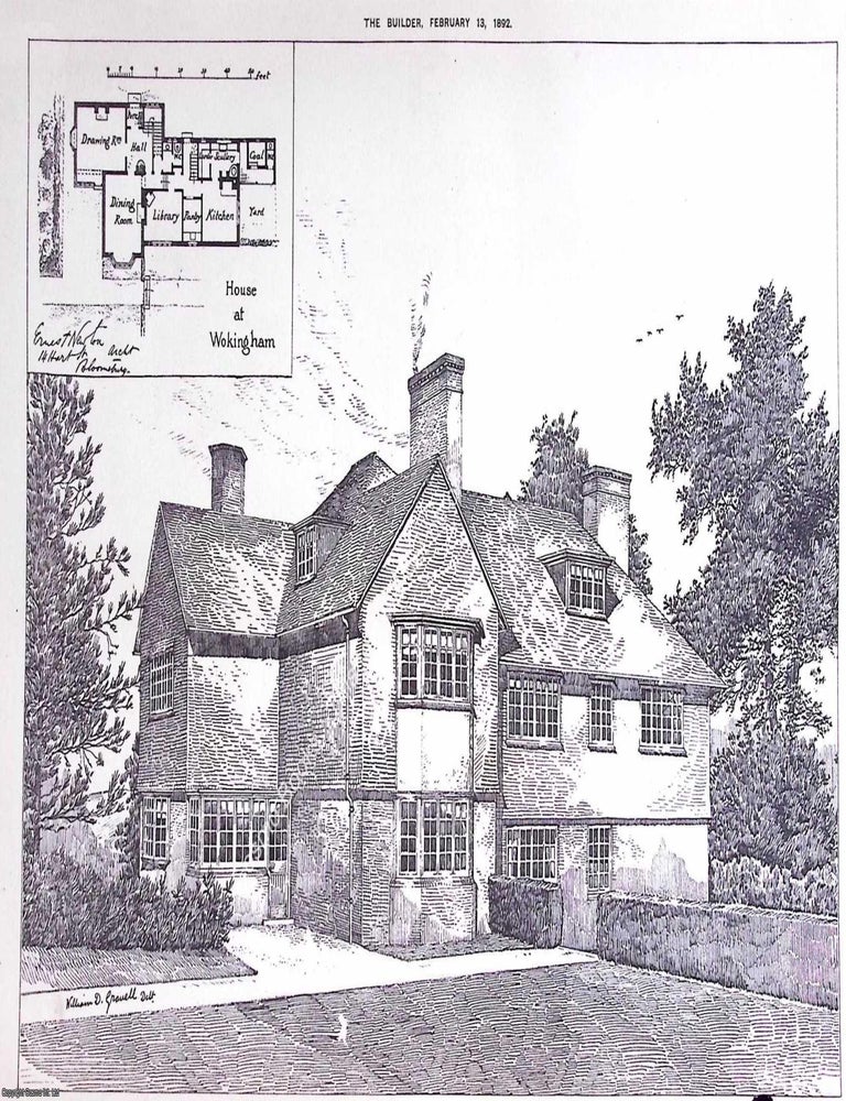 Item #632983 1892 : House at Wokingham. Ernest Newton, Architect. An original page from The...