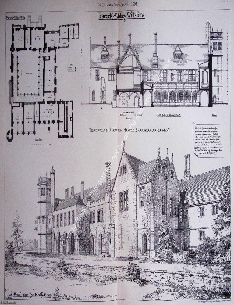 Item #633109 1893 : Peacock Abbey, Wiltshire. Harold Brakspear, Architect. An original page from...