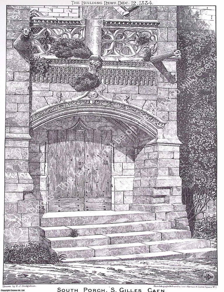 Item #633154 1884 : S. Gilles, Caen, South Porch. An original page from The Building News. An...