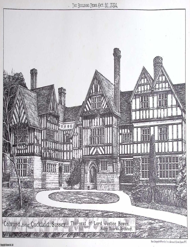 Item #633173 1884 : Colwood, Near Cuckfield, Sussex. The Seat of Lord Justice Bowen. Halsey...